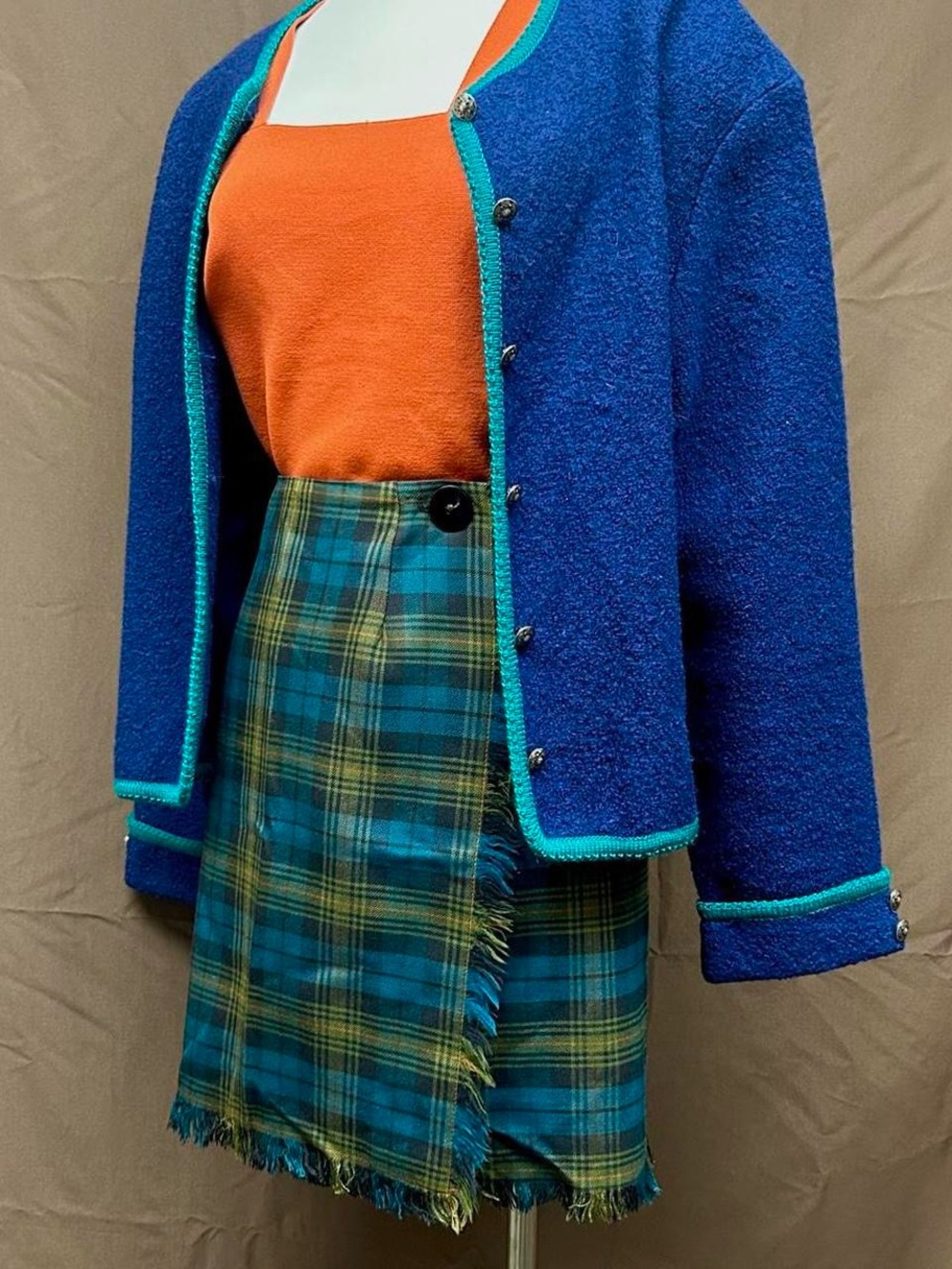 Vtg Frayed Mini Wrap Skirt in plaid